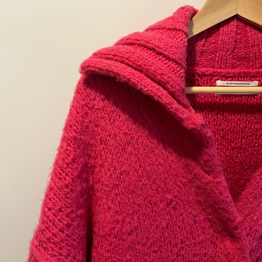 Anthropologie Brushed Cardigan Knit Sweater Coat Large Neon Pink - Picture 7 of 9